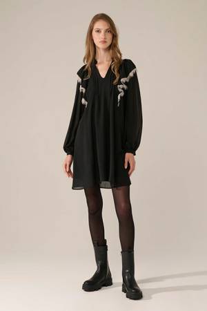 Abito nero inserti pizzo avorio