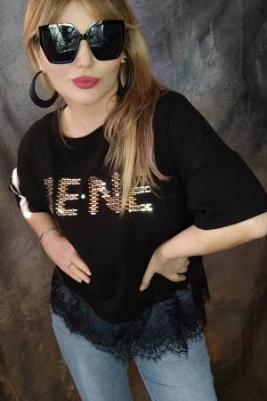 t-shirt je-ne' con castoni e pizzo