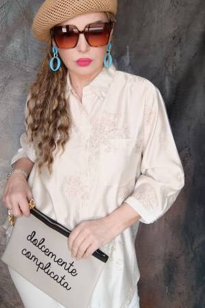 camicia effetto seta beige