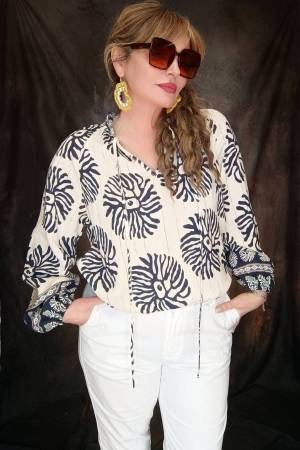 Blousa in viscosa navy e ivory