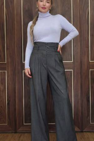 Pantalone Palazzo con Cintura Grigio